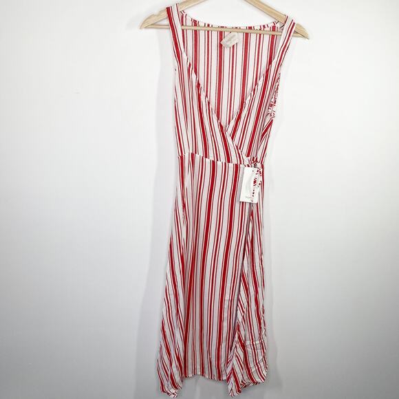 Auguste Dresses & Skirts - Auguste Womens Striped Midi Wrap Dress Size 8 NWT Red Striped Summer Casual